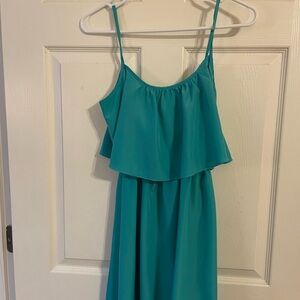 Teal Sleeveless Ruffle Dress